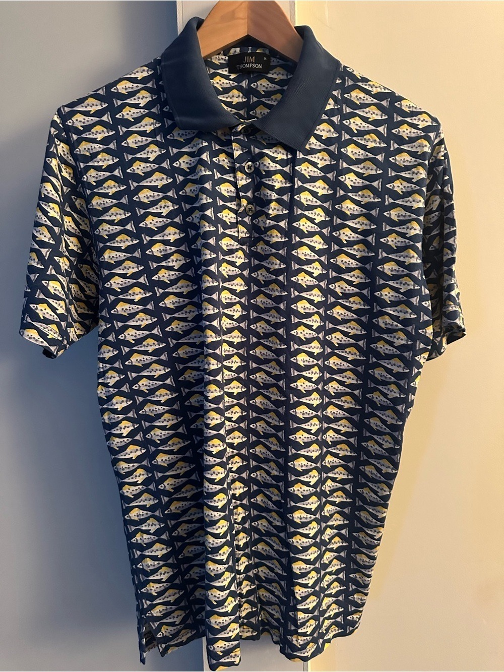 JIM THOMPSON FISH PRINT POLO SHIRT MENS MEDIUM